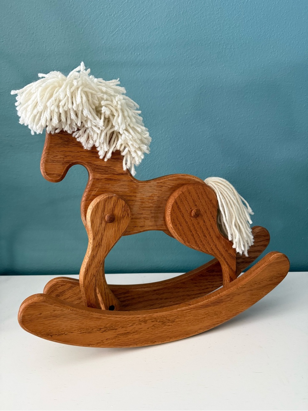 Vintage Wood Toy Rocking Horse Yarn Mane Rustic Farmhouse Nursery Child Decor - Picture 7 of 15